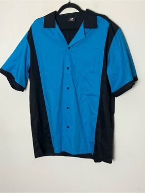Vintage Hilton Retro Bowling Shirt Turquoise and Black Rockabilly Large